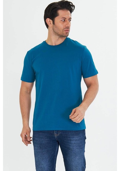 Trendhill Erkek Mavi Pamuklu Bisiklet Yaka Büyük Beden T-shirt Mvi5014b