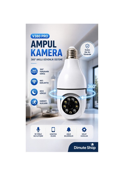 V380 Pro Ampul Kamera 360 Wifi Güvenlik Kamerası Gece Görüşlü Hareket Sensörlü - 888554929