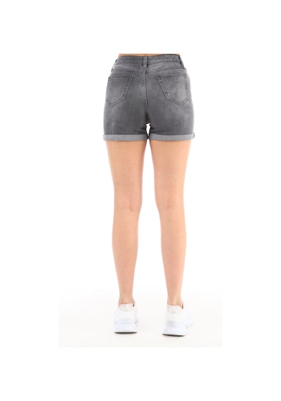 Cedy Denim Kadın Yüksek Bel Duble Paça Kot Şort Klasik Mini Jean Şort C604 GRİ
