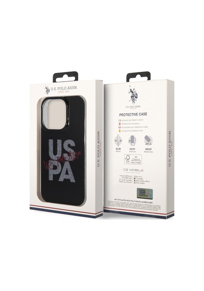 Apple Uyumlu iPhone 14 Pro Max Kılıf U.s. Polo Assn. Simli Parlak Alfabe Tasarım Kapak Mavi