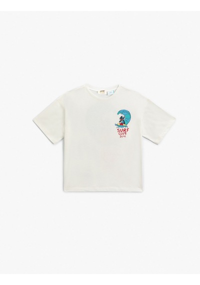Koton Stitch Tişört Lisanslı Arkası Ve Önü Baskılı Kısa Kollu Pamuklu Ekru 4skg10434ak Ekru