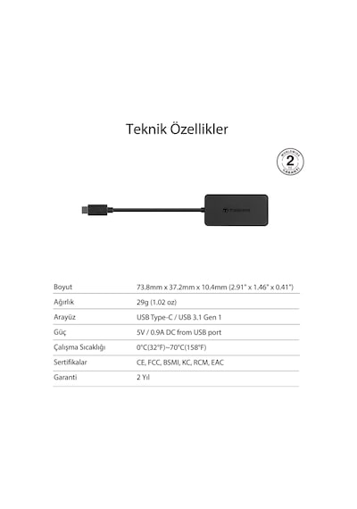Transcend TS-HUB2C USB-C Cihazlarınız İçin 4 Portlu USB 3.1 HUB