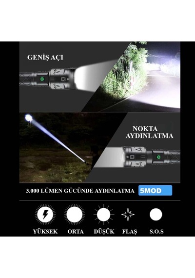 3000 Lümen Güçlü El Feneri Wt-604 Tdrtr Çok Renkli