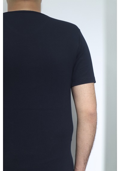 Santa Dmctekstil Erkek Düz Spor Kesim Dar Kalıp V-yaka T-shirt Lacivert