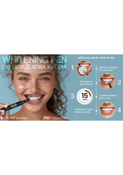 WhiteVia Pap Teknolojili Diş Beyazlatma Kalemi Peroksitsiz Diş Beyazlatıcı Kalem Siyah 2 ML