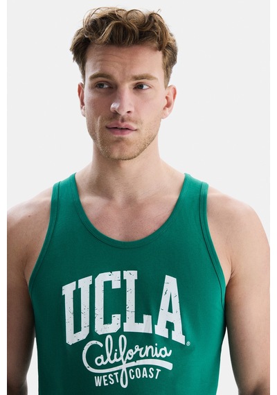 Ucla Pebble Yeşil Sıfır Kol Baskılı Oversize Erkek Tshirt Yeşil