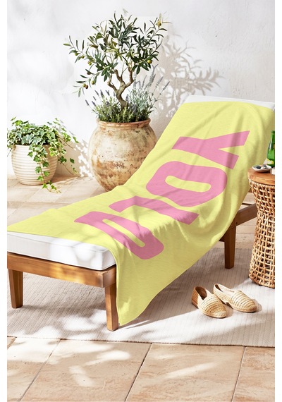 Yolo Yazılı Modern Plaj Havlusu - Sarı Pembe Minimalist Havuz Deniz Hızlı Kuruyan Mikrofiber Havlu Çok Renkli