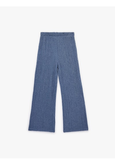 Koton Beli Lastikli Dokulu Geniş Paça Pantolon Lacivert 6skg40018ak Lacivert