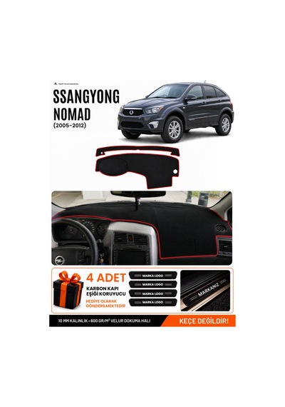 Ssangyong Nomad 2005-2012 Uyumlu Torpido Örtüsü, Torpido Kılıfı - Siyah-kırmızı - Ss001