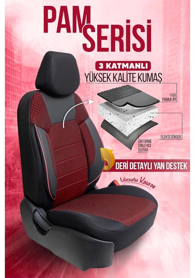 Pam Serisi Oto Koltuk Kılıfı Bordo