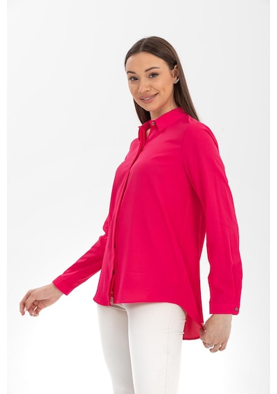 Pera Moda Basic Önü Kısa Arkası Uzun Küçük Ve Büyük Bedenli Jessica Gömlek Fuşya