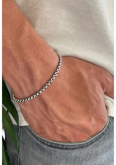 Örme Arnavut Zinciri Paslanmaz Kararmaz Gümüş Renk Çelik Hediye Şık Unisex Bileklik Ebruli