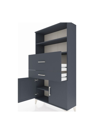Arges Dolap 3 Raflı 2 Çekmeceli 2 Kapaklı 88x30x163 Antrasit-... Antrasit