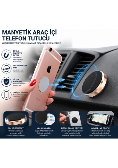 Volkswagen T-roc Manyetik Araç İçi Telefon Tutucu Yapışkanlı Dashboard Telefon Standı, Metal Plakalı