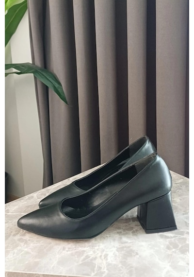 Preshley Kadın Nova Siyah Cilt 6,5 Cm Kalın Topuklu Stiletto Siyah