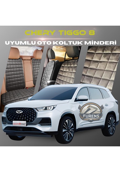 Chery Tiggo 8 & Pro Antrasit Renk Tay Tüyü Cepli & Terletmez Sırtlı Oto Koltuk Minder Seti - Koltuk Koruma Kılıfı Ön & Arka Tam Set
