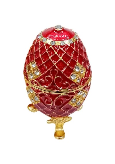 Faberge Yumurta Swarovski Taşlı Lüks Mücevher Kutusu Kırmızı 10cm
