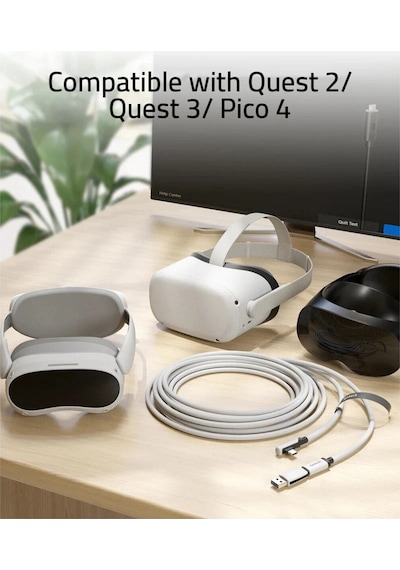 16ft Vr Link Kablosu Meta Quest 3/3s/2/pro Ve Pico 4 Uyumlu Usb 3.0 Pc Steamvr Beyaz