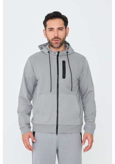 White Stone Gri Kapüşonlı Fermuarlı Erkek Sweatshirt Grey