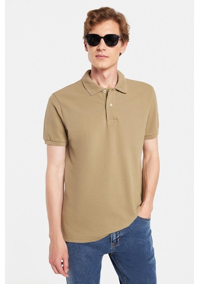 Tudors Erkek Slim Fit Dar Kesim %100 Pamuk Haki Polo Yaka Tişört-32796 Haki