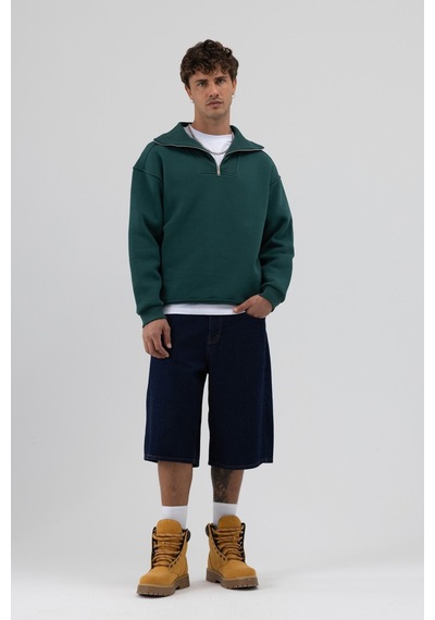 Vamos Basic Fermuarlı Dik Yaka Sweatshirt Nefti