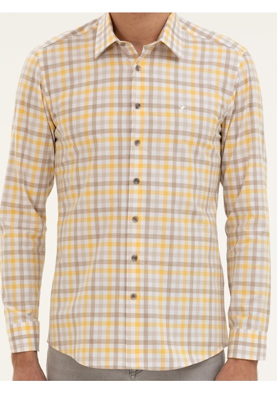 Cacharel Sarı Slim Fit Pamuk Ekose Gömlek