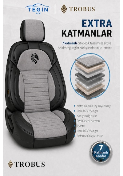 Fiat Albea 2002-2012 Araca Uyumlu Premium Tay Tüyü Koltuk Kılıfı Liona Serisi Gümüş Siyah