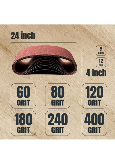 110002 10x61 Cm Zımpara Kayışları, Alüminyum Oksit Bantlı, 12 Adet Çeşitli Grit