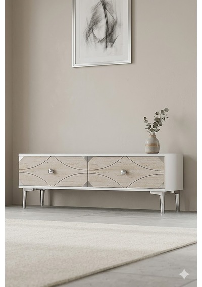 Tsa1297bts Alfa Tv Sehpası Beyaz-traverten-silver 120cm