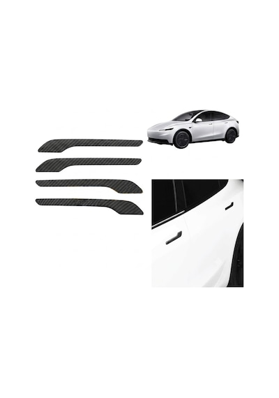 Tesla Model 3 Y Uyumlu Karbon Dış Kapı Kolu Koruyucu Kaplama Seti 4 Lü Siyah Diğer