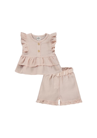 Civil Baby Düğmeli Düz 6-18 Ay Takım - Pudra