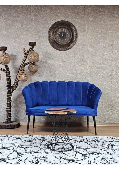 Zafir İkili Papatya Çay Seti Koltuk Siyah Boyalı Sivriltme Ayak, Balkon, Salon, Ofis, Koltuk Takımı Mavi