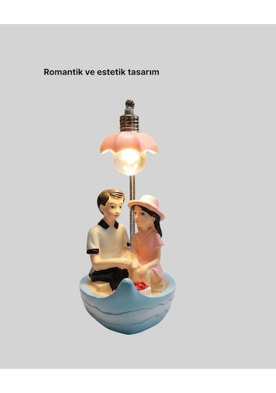 Hubrendy Tekno Romantik Çift Figürlü Gece Lambası Sandal Model Sevgiliye Özel Hediye AÇIK GRİ KAHVE KARIŞIMI