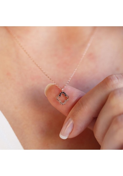 Mini Yonca Figürlü Rose Gold Kaplama Zirkon Taşlı Gümüş Kolye Gümüş