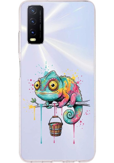 Vivo Y20s İle Uyumlu Splash Bukalemun Tasarımlı Şeffaf Silikon Kılıf Şeffaf