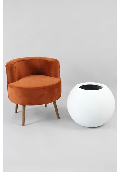 Orta Boy Fiber Saksı Küre Model Beton Dokulu Beyaz