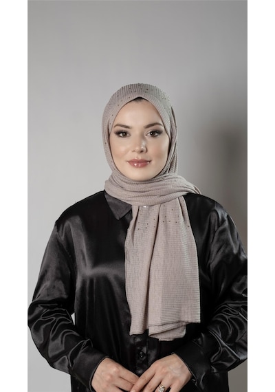 Hürrem Bone Vizon Pratik Hazır Geçmeli Tesettür Şal Örme Kumaş Taş Desenli 2118t 10