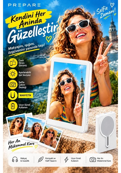 Manyetik Arka Kamera Özçekim Vlog Ekranı Selfie Ekranı Telefon Ekran Yansıtma Uzaktan Kumandalı Beyaz