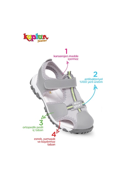 Kaptan Junior Erkek Çocuk Bebek Ortopedik Ayakkabı Sandalet Barzne 700 Gri