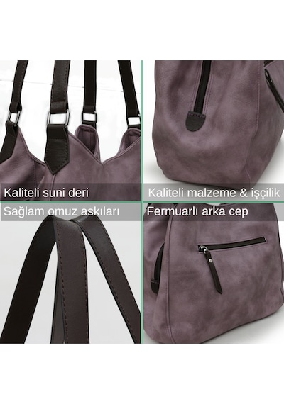 Cappadocia Vintage Kadın Mürdüm Pu Deri Günlük Omuz, El Çantası Mürdüm