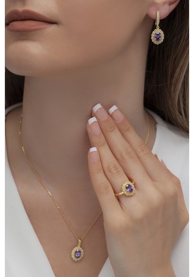 Agakulche Oval Model Kadın Gümüş Takı Seti Gold S62- Gm 925