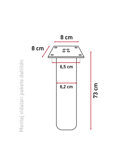 Bohem 73 Cm 4 Adet Doğal Ahşap Boyasız Silindir Sehpa Ayağı - 4 Adet 8x8 Metal Montaj Aparatı 6395751