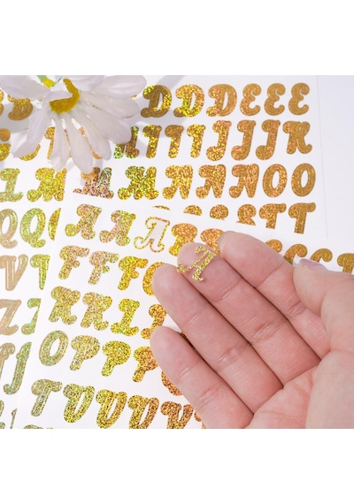 Simli Harfler Ve Sayılar Sticker Alfabe Süsleme Etiketi Gold Çok Renkli