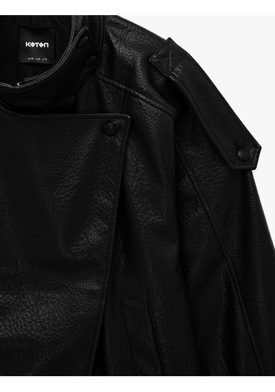 Koton Uzun Kollu Fermuarlı Dik Yaka Kruvaze Oversize Suni Deri Vintage Ceket Siyah 7wak20034ew Koton Uzun Kollu Fermuarlı Dik Yaka Kruvaze Oversize Suni Deri Vintage Ceket Siyah 7wak20034ew