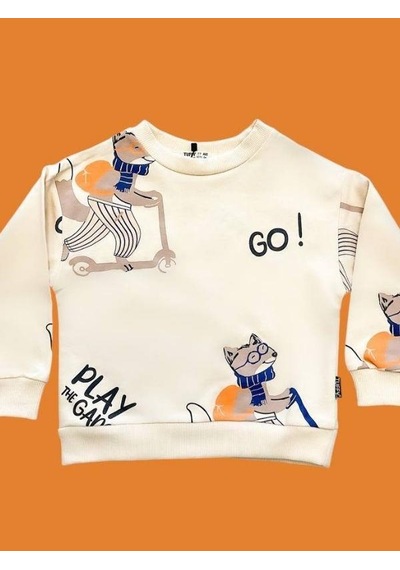 Zekids Erkek Çocuk Go Yazılı Sweatshirt-14665 Krem