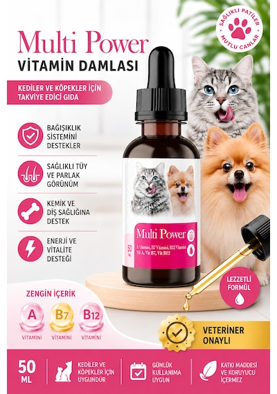Kedi Ve Köpek Vitamin Damlası 50 Ml - A, B7 Ve B12 Vitaminli Tüy Ve Bağışıklık Destekleyici Takviye