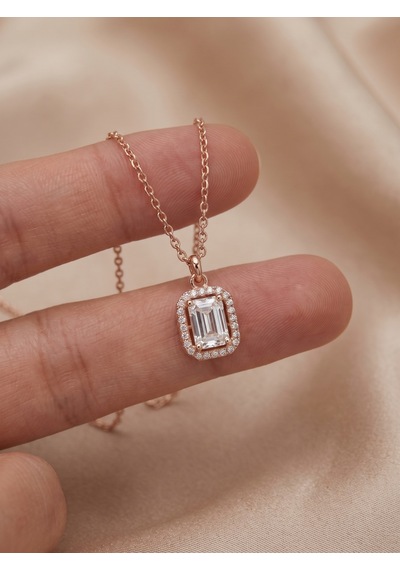 Baget Taşlı 925 Ayar Gümüş Kadın Hediye Premium Kolye 01872 Rose Gold