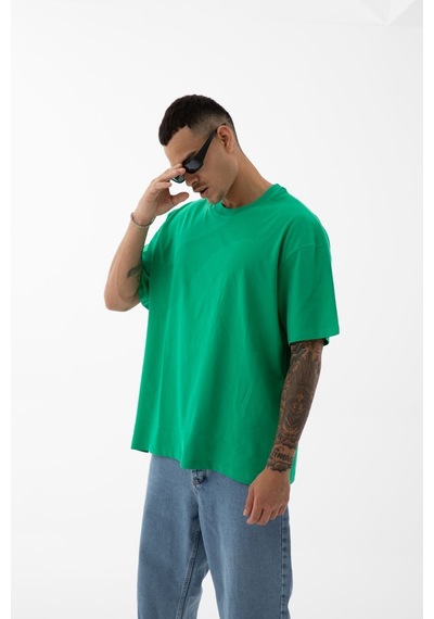 Erkek Oversize Fit Bisiklet Yaka Pamuk Kısa Kollu Tişört