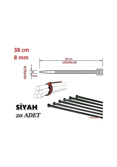 20 Adet Pemsan 38Cm X 8Mm Plastik Cırt Kelepçe Siyah 20 Adet Pemsan 38Cm X 8Mm Plastik Cırt Kelepçe Siyah