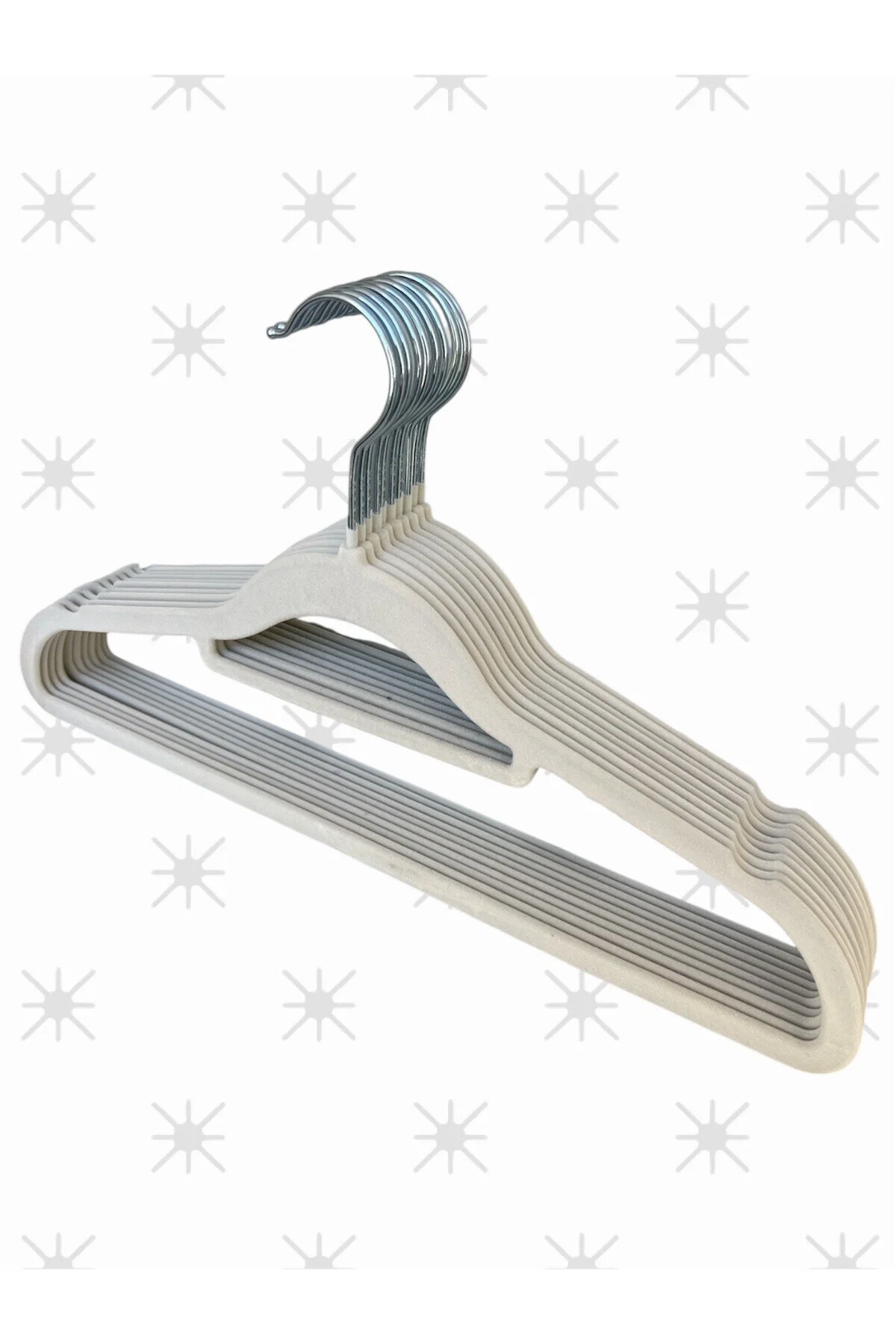 Kadife Askı, Pantolon Askısı, Elbise Askısı, Yüksek Kalite Kadife Kıyafet Askısı, 41 Cm, 10 Adet Krem